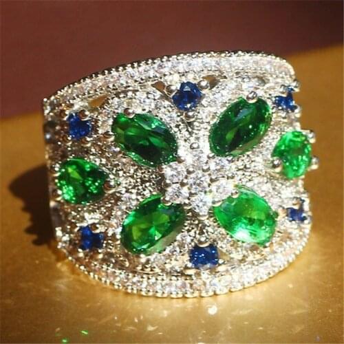 Bling Blue Green Zirconia Ring 2021 Exquisite Luxury Jewelry Rings For Wedding Party Accessories Bague Femme