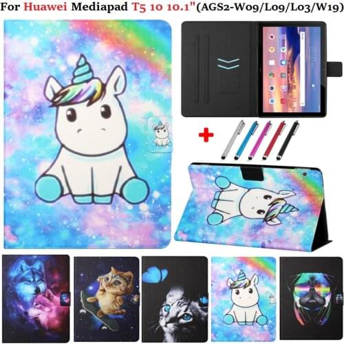 For Huawei MediaPad T5 Case 10 10.1 Protection Folio Animals Pattern Cover Fundas for Tablet Huawei Media Pad T5 10 Case Coque
