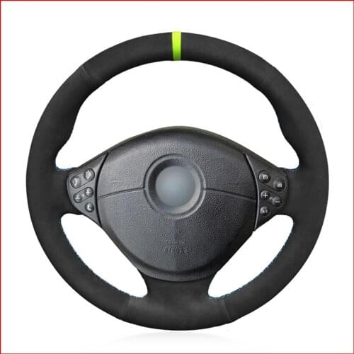 Black Suede Hand Sew Green Marker Steering Wheel Cover for BMW M Sport E36 1996-2000 E39 1995-2001 M5 1998-2000 E38