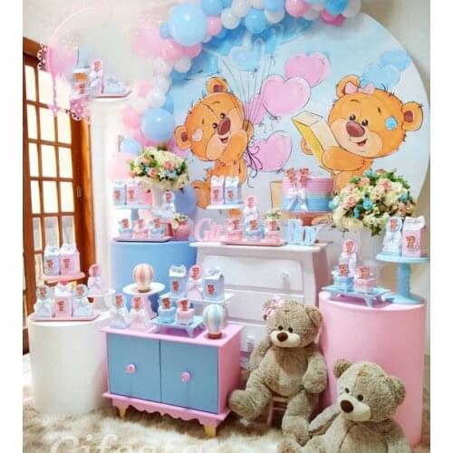 Baby Teddy Bear Boy Girl Gender Photo Background Party Decoration Round Circle Photography Backdrops Cylinder Column Covers 912