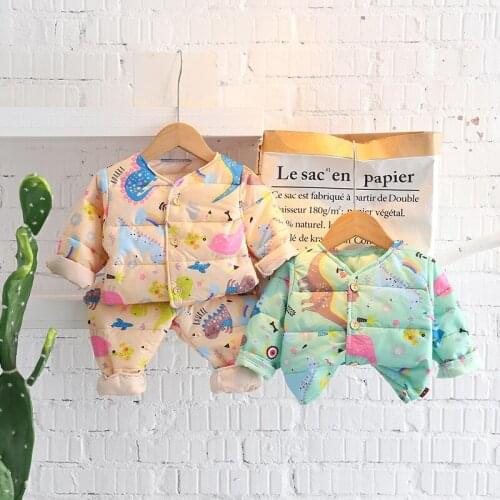 2021Winter Children Clothing Sets Baby Boy Warm Down Cartoon Jackets Pants Clothing Sets Baby Girls Boys Snowsuit Coats Ski Suit