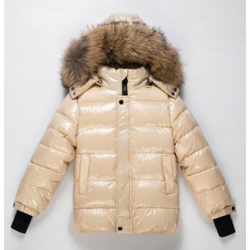 Childrens Down Jackets,mid-length New White Duck Down Warm Zipper Caot Big Boys Fur Collar Warm Thicken Waterproof Snow Wear