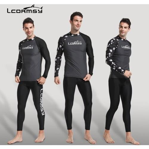 LCDRMSY MENS RASH GUARDS BEACH LONG SLEEVES SURFING SWIMMING TOP SHIRTS PANT SET WATER SPORTS GYM WETSUIT QUICK-DRY UPF50+ Y781