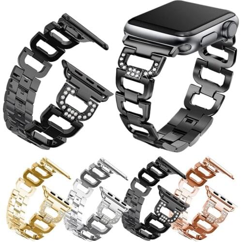 Diamond Glitter Fashion Metal Strap for Apple Watch Band Series 6 5 4 3 2 Letter D Shape Bracelet for iWatch SE 38/42mm 40/44mm