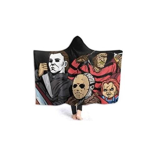 Fashion 3D Hooded Blanket Horror Movie Character for Adult Halloween Killers Sherpa Fleece Wearable Blanket Microfiber Soft