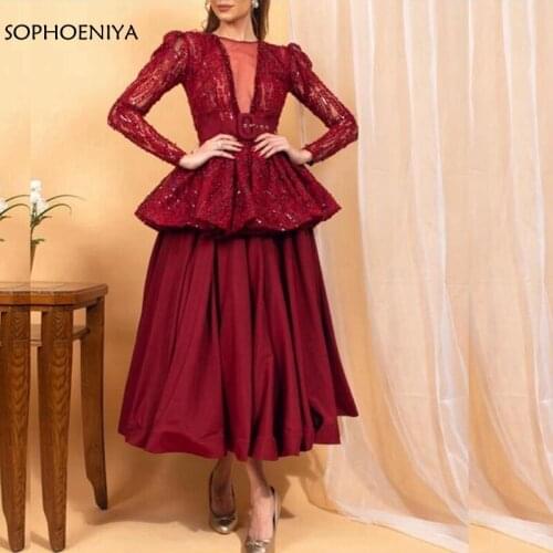 New Arrival Dubai Long sleeve evening dresses 2021 Sexy arabic evening dress Party robe de soiree courte Evening gowns