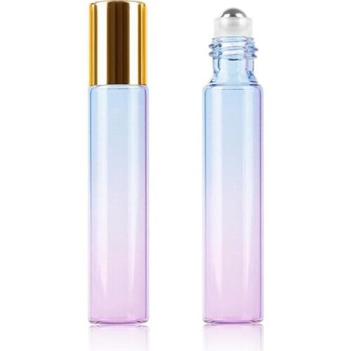 NEW Portable Gradient Color Glass Roller Ball Bottles 10ML Essential Oil Mini Travel Refillable Bottles Dropship
