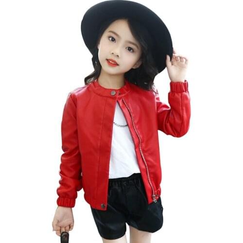 Girl leather jacket solid lady style European jacket leather coat for 3-10years girls kids children cool outerwear clothing
