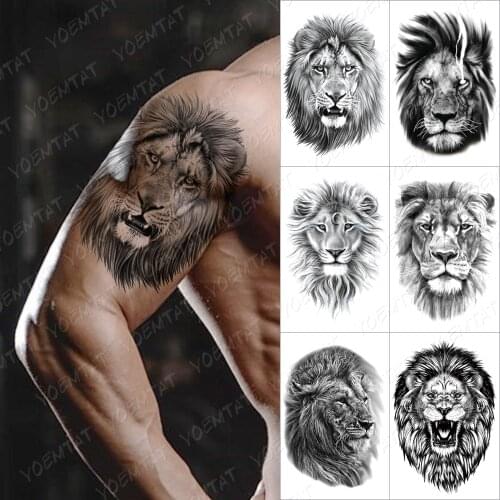 Realistic Lightning Lion Temporary Tattoo Sticker For Men Women Wolf Tiger Waterproof Fake Henna Wild Animal Body Art Tatoo