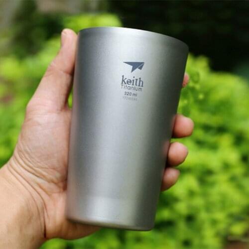 320ml Beer Mug Outdoor Camping Picnic Tableware Titanium Cup Beer Cup Whiskey Mugs Double Wall Drinkware Ti9221