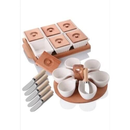 Maxi Market 3 Pcs Wood Lux Breakfast Presentation Set Sauce Oil Knife and 6 pcs Breakfast