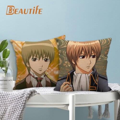 Custom Gintama Okita Sougo Pillowcase Anime Wedding Decorative Cotton Linen Pillow Case For Home Pillow Cover 45X45cm One Side