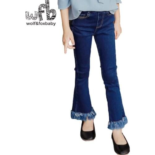 Retail 4-14 years childrens tassel bells pure color slim jeans girls spring fall autumn