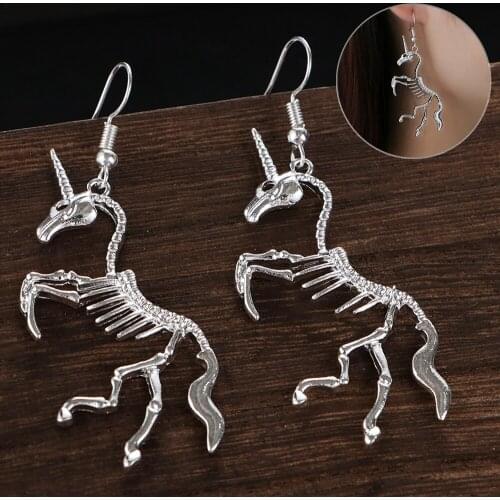 Halloween Skeleton Unicorn Earrings Vintage Punk Unicorn Horse Pendant Drop Dangle Earring Nice Fashion Jewelry Gift for Women