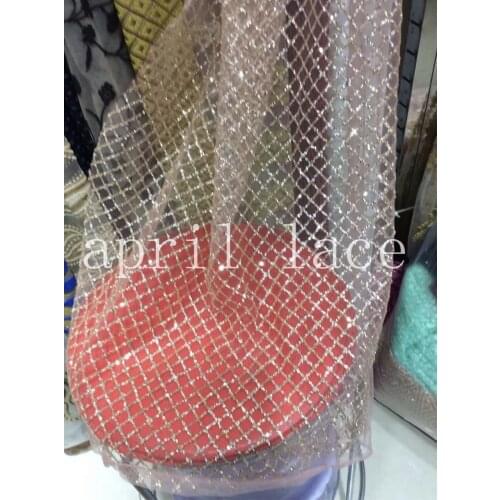 5yards HLL096 gold grid hand print glitter african india tulle mesh fabric for wedding/evening dress fast shipping by dhl