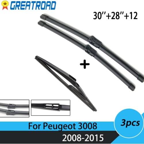 Windshield Wiper Blades For Peugeot 3008 2008-2015 Front Rear Window Windscreen Wiper 2014 2013 2012 2011 2010 2009 30''+28''+12