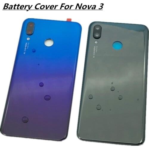 6.3 inch For Huawei Nova 3 Nova3 Glass Back Battery Cover Door Housing case Rear parts With Camera lens+Adhesive Sticke