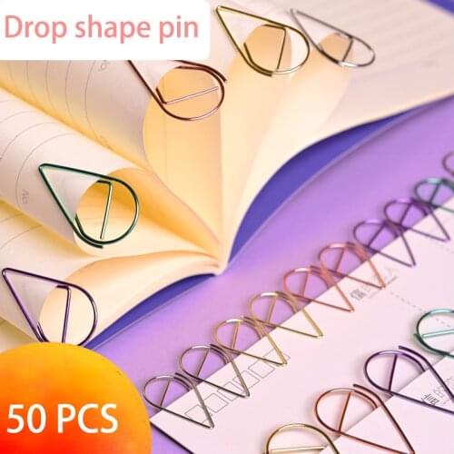 50 Pcs Metal Material Drop Shape Paper Clips Gold Silver Color Funny Kawaii Bookmark Office Shool Stationery Marking Clips