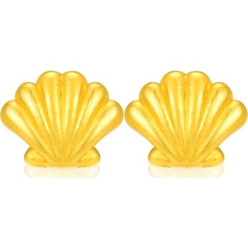 Pure 24K Yellow Gold Earrings shell designer Stud Earrings 1.66g