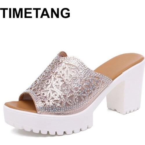 TIMETANGGold Wedding Shoes Bridal Shoes Summer Outdoor Womens Slippers Platform For Ladies Block High Heels Peep Toe High Heels