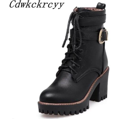 Women Boots winter New style English Short tube Martin boots High-heeled Round head Frenulum gules Pu Student Cashmere Boots