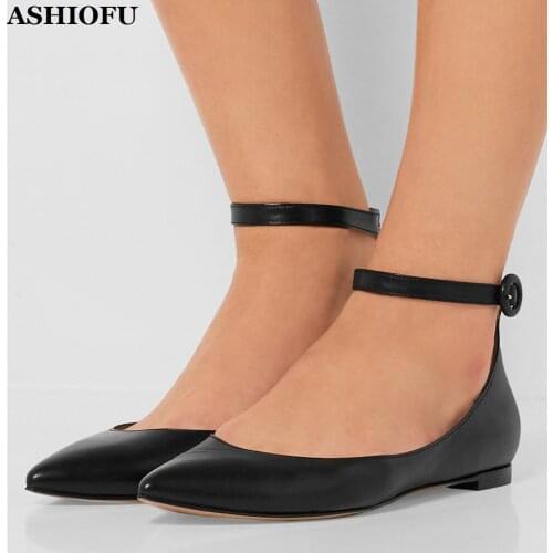 ASHIOFU New Hot Sale Handmade Womens Flat Shoes Buckle-strap Party Prom Ballets Shoes Daily Wear Evening Fashion Flats Shoes