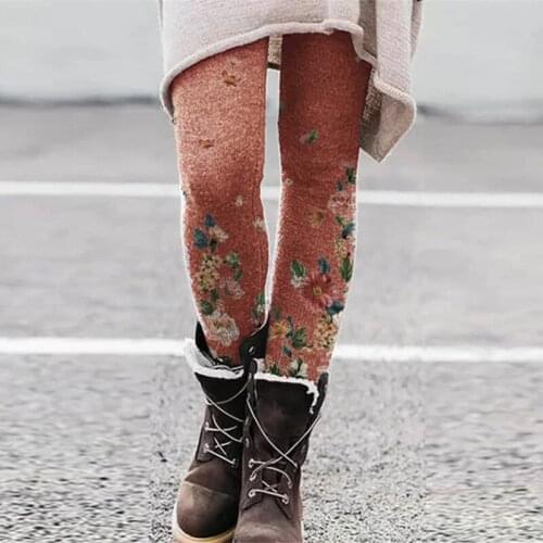 Womens Flower Print Bottoming Pencil Pants Winter Casual Leggings Lady Trousers Office Slim Pants Women Spring Plus Size