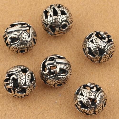 100% 925 Silver Dragon Beads Vintage Thai Silver Jewelry Beads Sterling DIY Bracelet Beads Carved Power Dragon Symbol