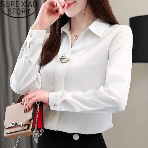 New Blusas Mujer De Moda Womens Tops And Blouses V-Neck Clothing Regular Solid Button Full Chiffon Casual Women Blouses 1783 50