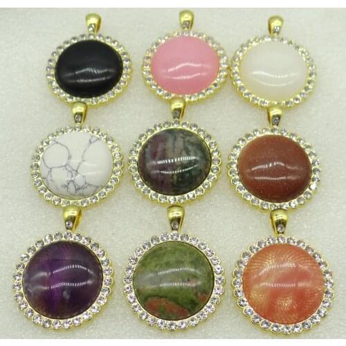 2020hot sellNatural Stone Quartz Crystal Unakite Opal aventurine Round Shaped Pendant Diy Jewelry Making necklace 8PC wholesale