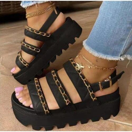 2021 summer women new buckle three-layer rhinestone leather solid color slippers platform outer wear womens sandals
