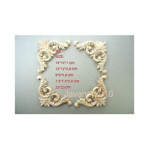 A2-7.5x7.5x0.8cm Wood Carved Corner Onlay Applique Unpainted Frame Door Decal Working carpenter Decoration