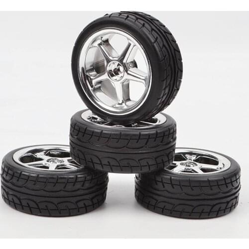 4Pcs Plating Wheel Rims w/Soft Rubber Tires for Tamiya TT-02 TT-01 HSP HPI Yokomo BD10 Traxxas 4tec 1/10 RC Pn-Road Touring Car