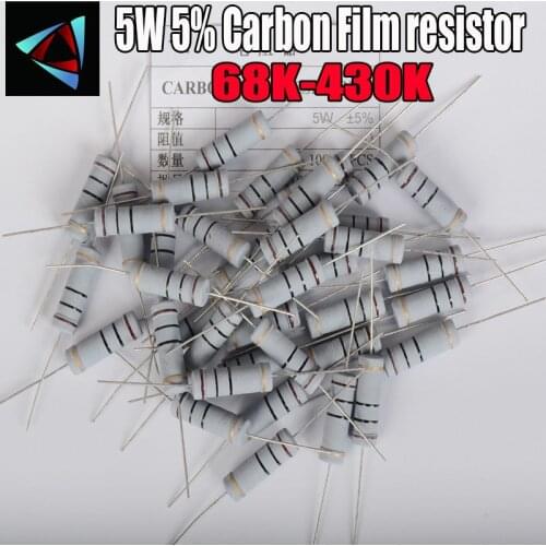 5pcs 5W 5% Carbon Film resistor 1R ~ 1M 68K 75K 82K 91K 100K 120K 150K 180K 200K 220K 240K 270K 300K 330K 360K 390K 430K ohm