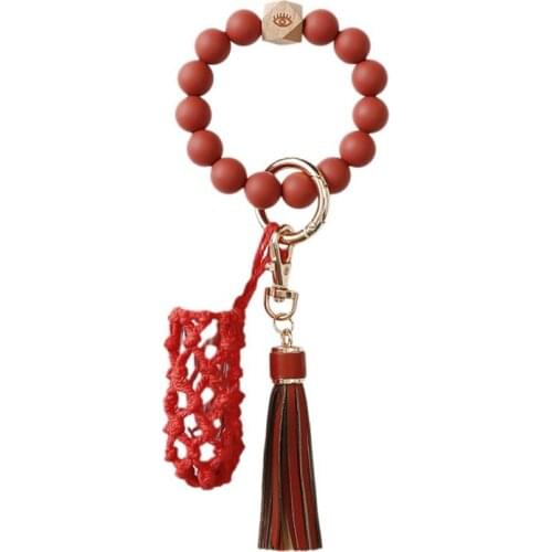 Wrist Keychain Silicone Bracelet Car Keychain, Womens Beaded Bracelet Keychain Wristband Can Store Perfume