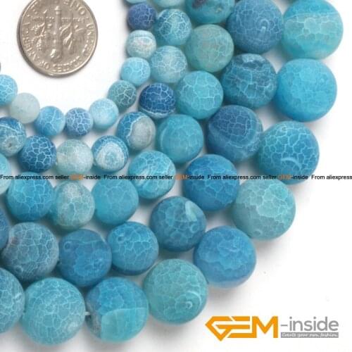 Round Frost Blue Crackle Agates Beads For Jewelry Making Strand 15" DIY Loose Bead For Bracelet Necklace 6mm 8mm 10mm 12mm