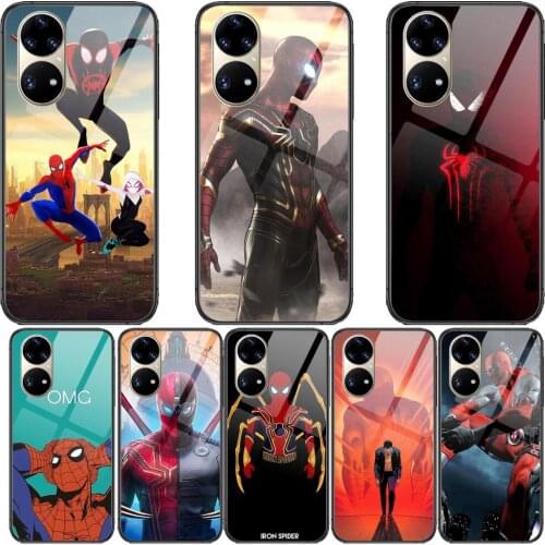 Spider Man black Tempered Glass Phone Case Casev For Huawei P40 Pro lite 5G P30 P Smart Z 2019 P10 Lite P20 P50