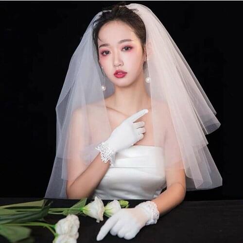 2 Tier Short Wedding Veil with Comb Mesh White Fingertip Veil Bridal Accessories 2023
