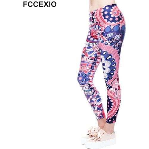 FCCEXIO Brand Women Leggings Workout Leggins Fitness Legging Sexy Pants High Waist 3D Print Oriental Pink Flowers Fashion Pants