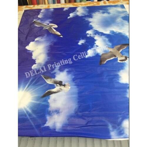 Pigeon flying in the sky Printing Ceiling Film blue sky with sun PVC Stretch Ceiling Film