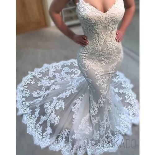 Custom Made Spaghetti Straps Lace Wedding Dresses Online Mermaid Dress