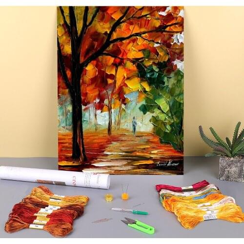 Oil Painting Style Alley Printed 11CT Cross Stitch DIY Embroidery Kit DMC Threads Handmade Painting Craft Handiwork Design
