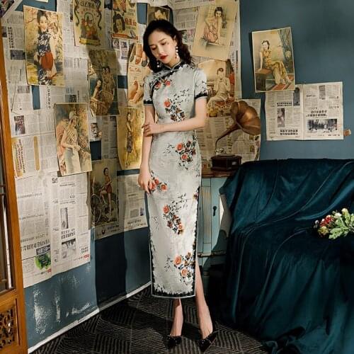 Summer Female Chinese Elegant Lace Trim Mandarin Collar Cheongsam Handmade Button Short Sleeve Qipao Traditional Clothing