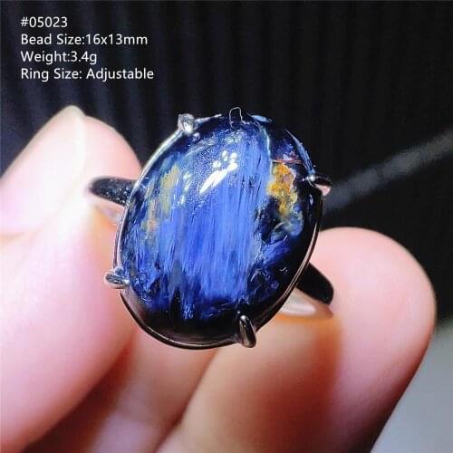 Genuine Natural Blue Pietersite Yellow Gemstone Ring Chatoyant Adjustable Namibia Ring 925 Silver Crystal Women Men AAAAA
