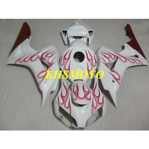 Injection Mold Fairing kit for CBR1000RR 06 07 CBR1000 CBR1000RR 2006 2007 Red flames white Fairings set+gifts ZE74