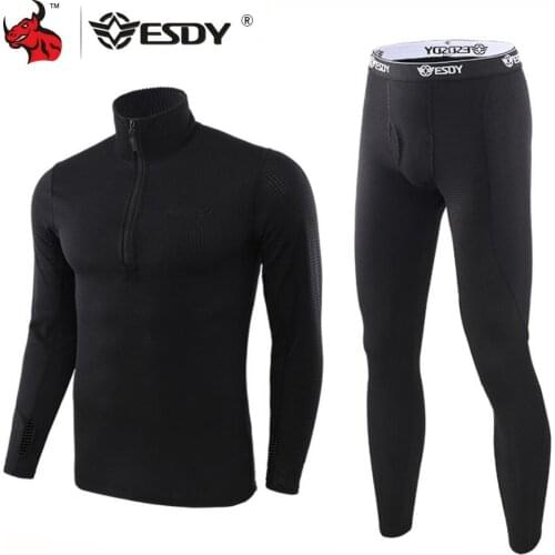 ESDY Motorcycle Thermal Underwear Set Men Winter Quick Dry Anti-microbial Stretch Warm Base Layers Tight Long Johns Tops & Pants