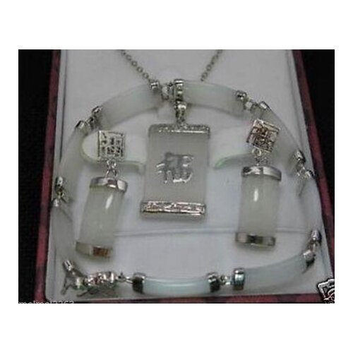 Hot sale Jewellery white Natural jade necklace bracelet earring set jewelry