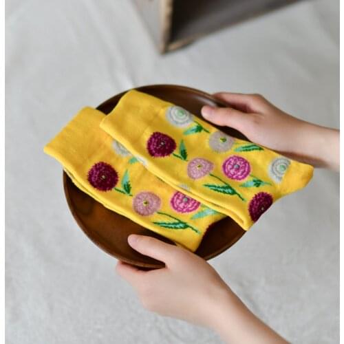 Harajuku Flower art Plant Fashion Fun Socks Cotton Soft Sox Beautiful Women Ladies Girls Socks meia lolita meias divertidas