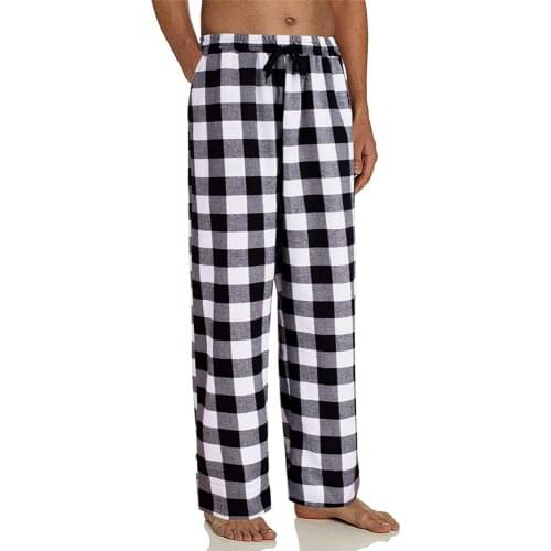Mens Casual Cotton Pajama Long Pant Elastic Waistband Plaid Sleepwear Lounge Grey / Black / Blue / Green / Red Sleep Bottoms