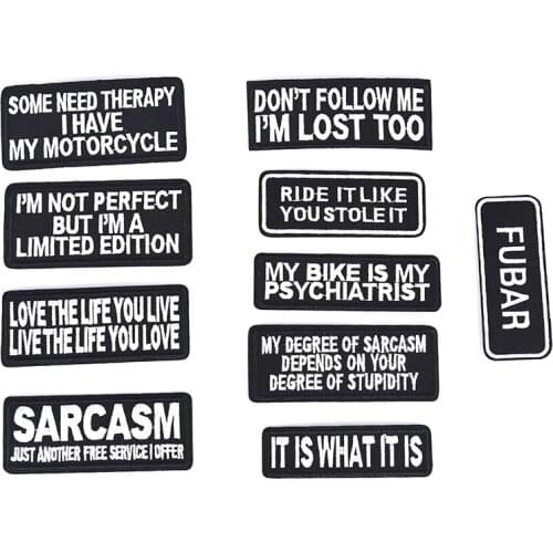 Punk Black White Words Slogan Patches For Cloth Embroidered Iron On Badge Labels Sticker For Jacket Jeans DIY Decoration